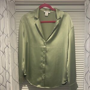 Rachel Zoe Sage Green Satin Button Down Shirt